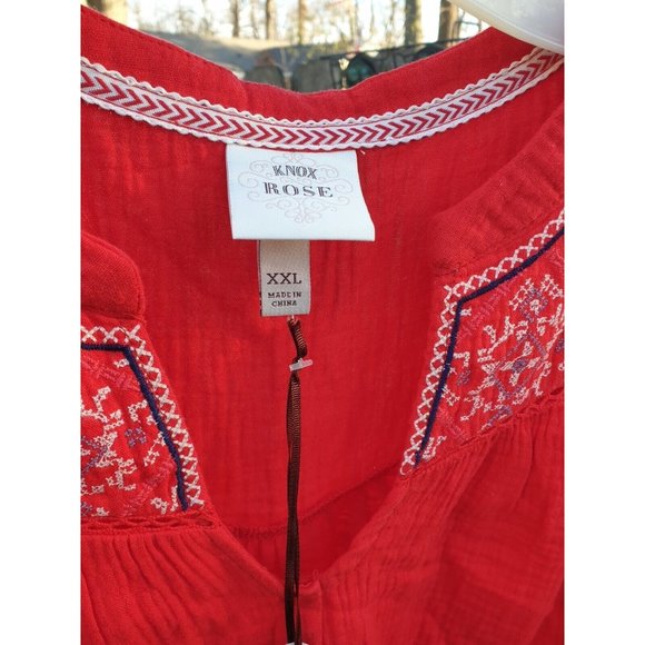 KNOX ROSE Women's Size XXL Top BOHO BLOUSE Shirt w/Embroidered Accents - Picture 4 of 7